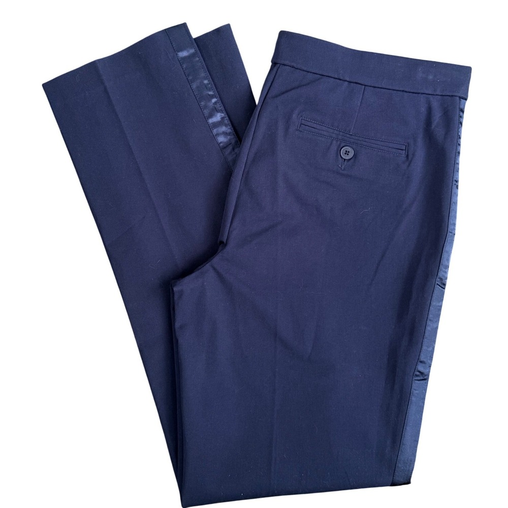 A8 NWT Isaac Mizrahi Live! Navy Tuxedo Ankle Pants Satin Stripe Size 12‎